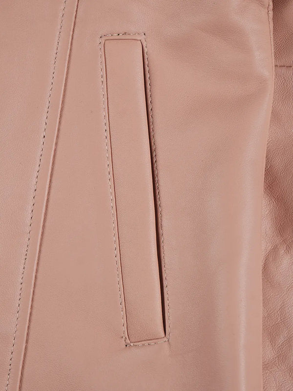 Kandis Women’s Premium Pink Real Leather Car Coat