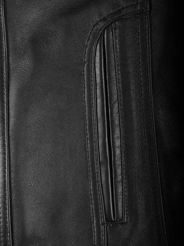 Tavares Womens Black Cafe Racer Style Leather Jacket