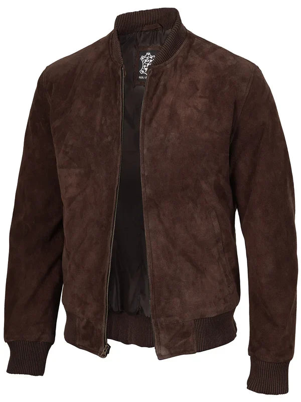 Adamsville Mens Dark Brown Suede Bomber Jacket