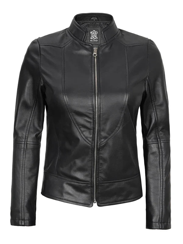 Amy Women's Black Cafe Racer Leather Jacket