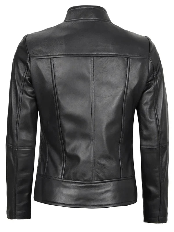 Amy Women's Black Cafe Racer Leather Jacket