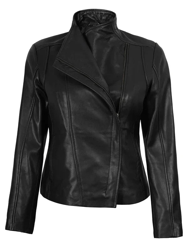 Arezzo Black Flap Closure Cafe Racer Leather Jacket