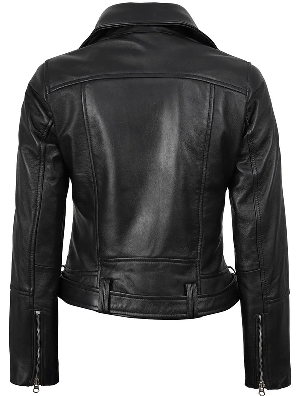 Womens Asymmetrical Black Biker Style Leather Jacket