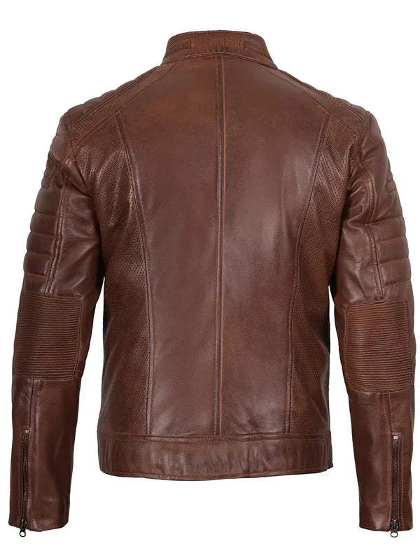 Austin Men's Cognac Brown Cafe Racer Leather Jacket
