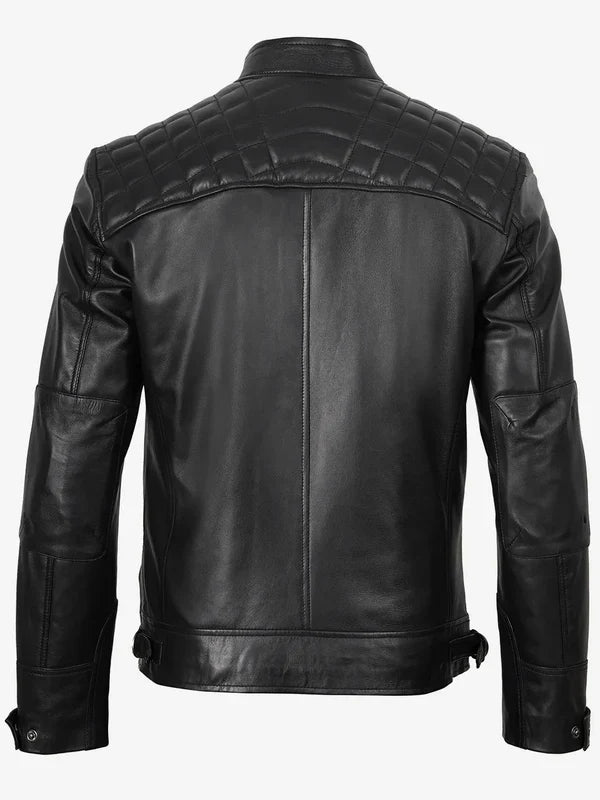 Johnson Mens Black Quilted Biker Style Real Leather Jacket