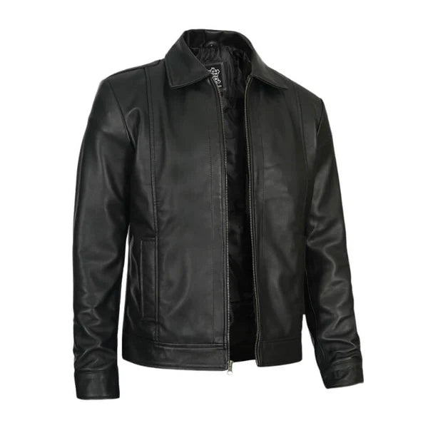 Reeves Men's Vintage Black Harrington Leather Jacket