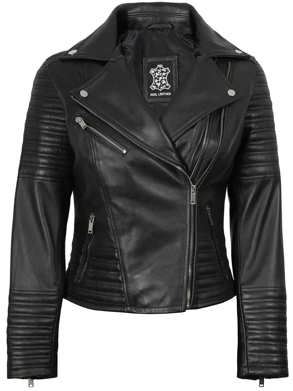 Women's Black Asymmetrical Biker Style Leather Jacket