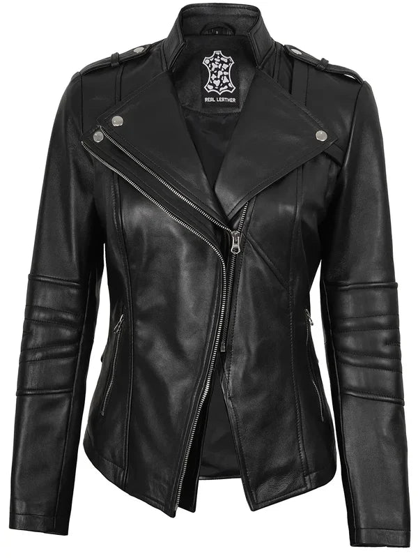 Monica Women's Black Asymmetrical Leather Jacket