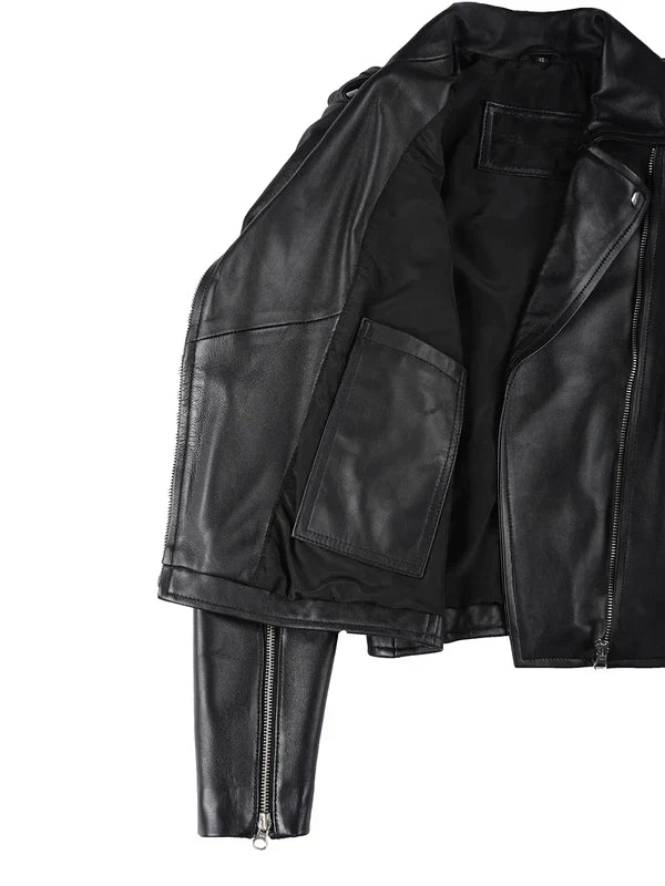 Kirsten Women's Black Asymmetrical Leather Biker Style Jacket