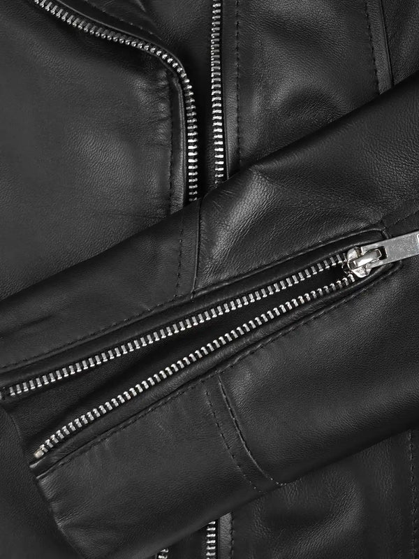 Women's Black Asymmetrical Leather Biker Style Jacket