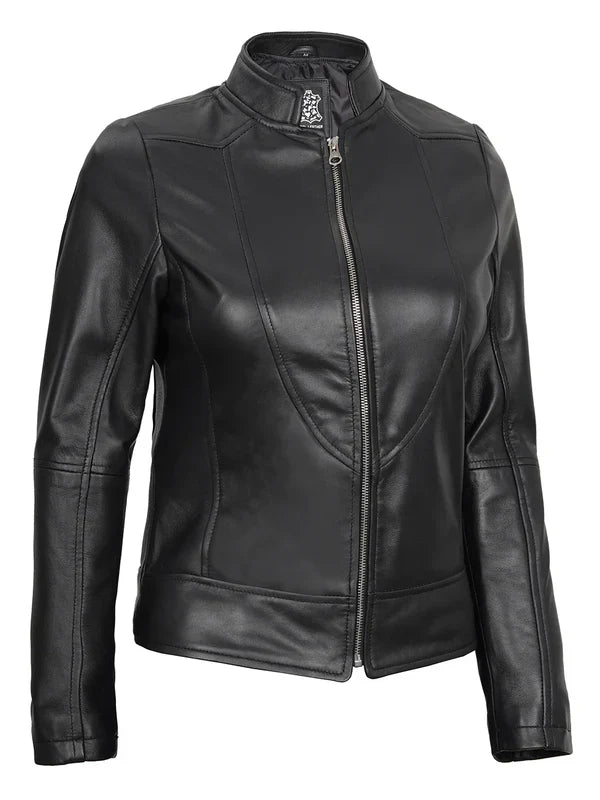 Amy Women's Black Cafe Racer Leather Jacket