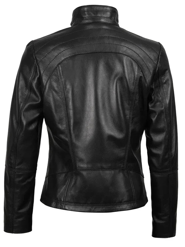 Acerra Women's Black Biker Style Leather Jacket
