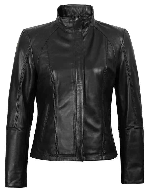 Acerra Women's Black Biker Style Leather Jacket