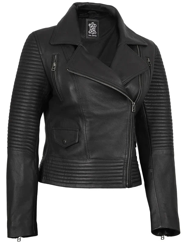 Women's Black Real Leather Biker Style Jacket