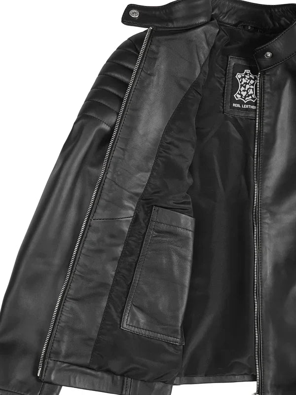 Women's Black Cafe Racer Style Leather Jacket