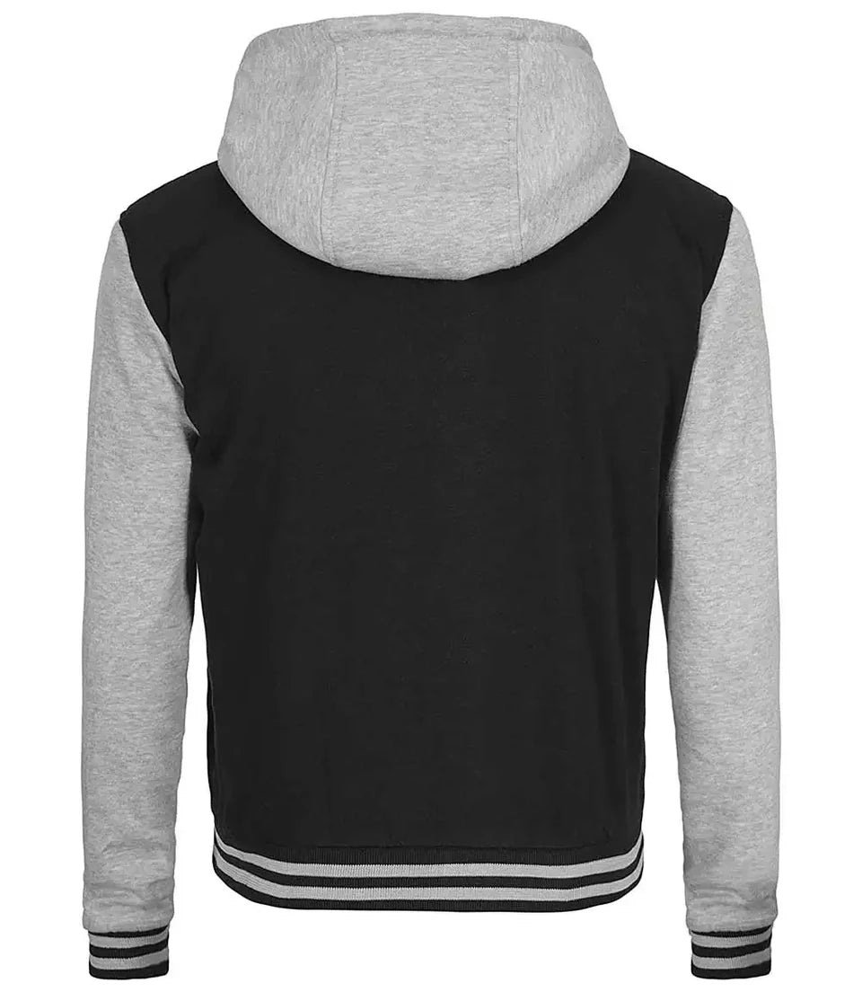 Mens Black and Grey Varsity Jacket with Hood - Baseball  Style
