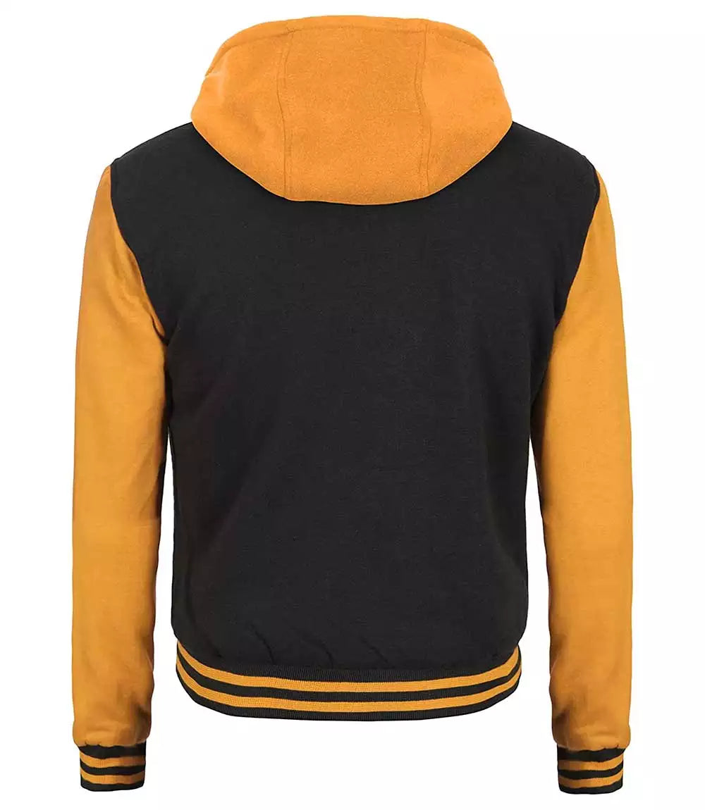 Mens Yellow Black Varsity Jacket with Hood