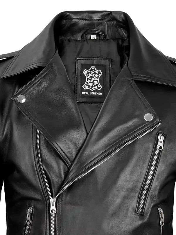 Men's Black Asymmetrical Leather Biker Style Jacket