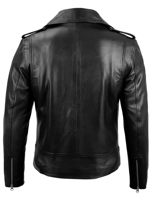 Men's Black Asymmetrical Leather Biker Style Jacket