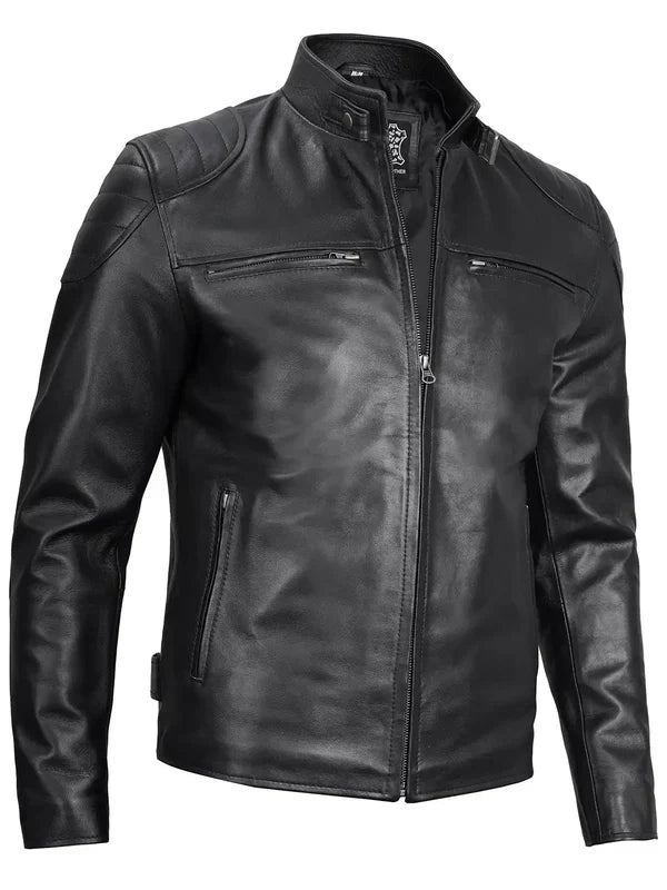 Vermont Men's Black Biker Style Leather Jacket