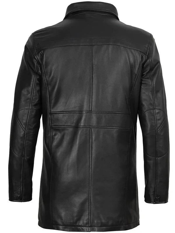 Bristol Men's Black Premium Leather Car Coat