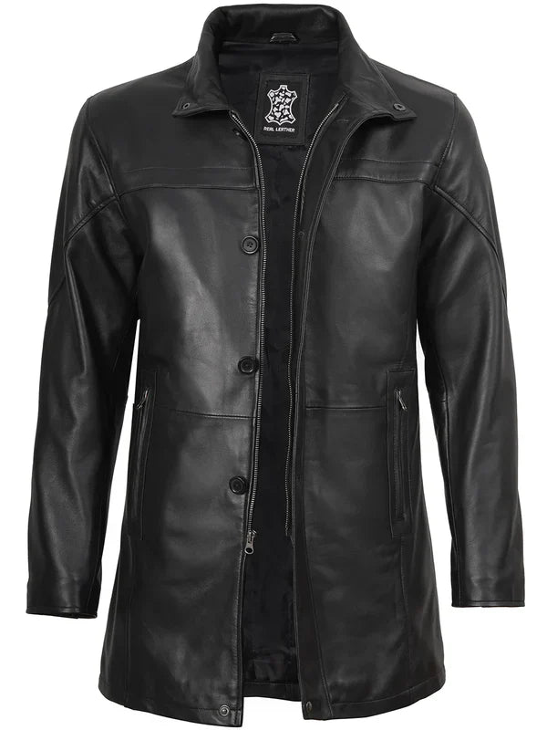 Bristol Men's Black Premium Leather Car Coat