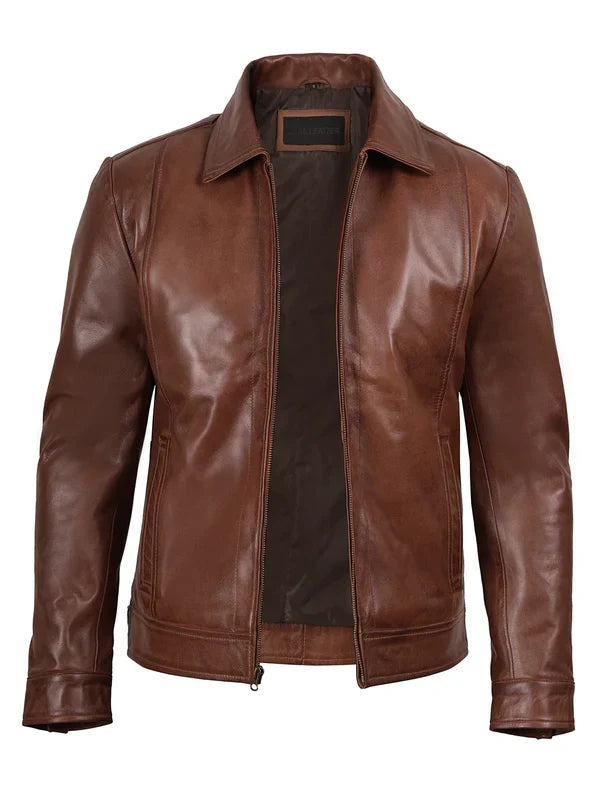 Reeves Men's Brown Harrington Leather Jacket