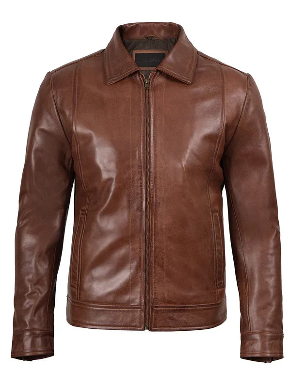 Reeves Men's Brown Harrington Leather Jacket