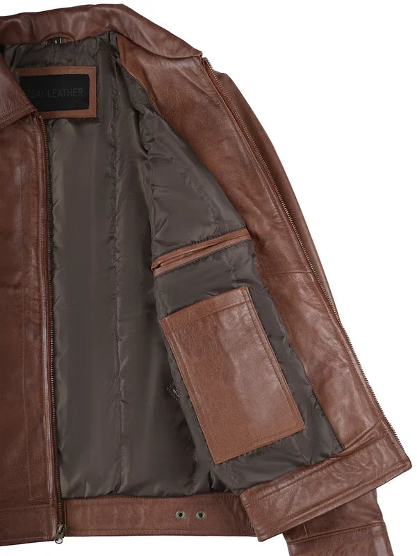 Reeves Men's Brown Harrington Leather Jacket