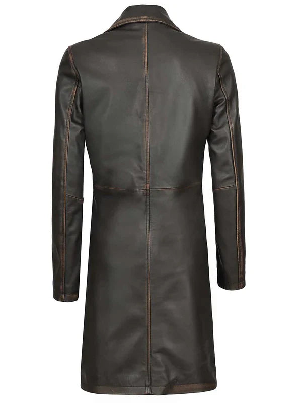 Bryson Women's Rub Off Dark Brown Leather Long 3/4 Coat