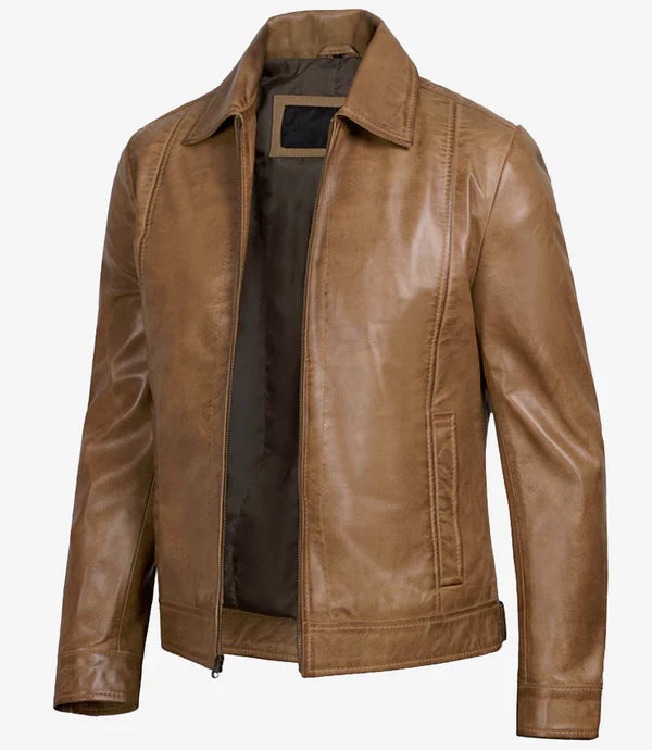 Men’s Yellow Wax Vintage Premium Waxed Leather Jacket