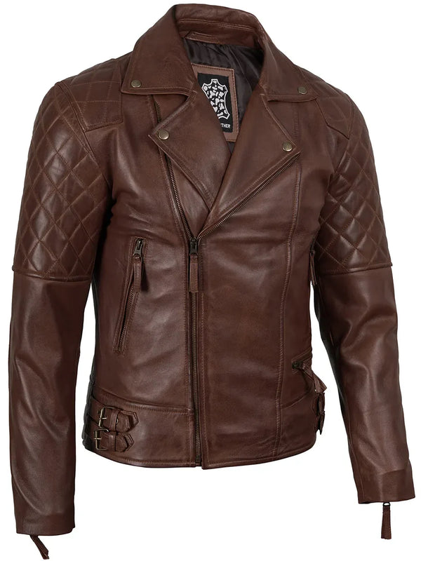 Frisco Mens Dark Brown Leather Biker Style Jacket