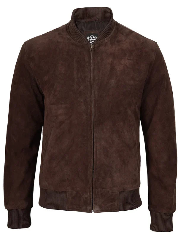 Adamsville Mens Dark Brown Suede Bomber Jacket