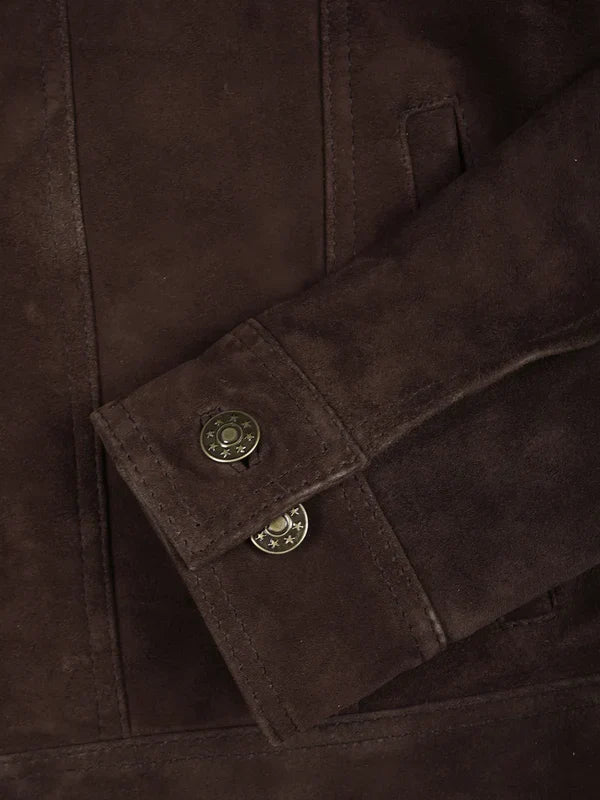 Logan Men's Dark Brown Suede Trucker Jacket