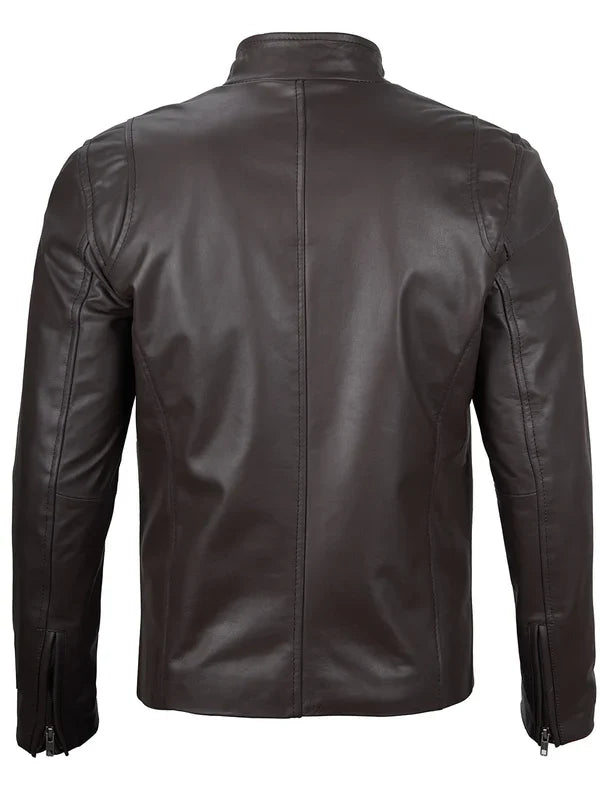 Men's Rich Dark Brown Cafe Racer Real Leather Jacket