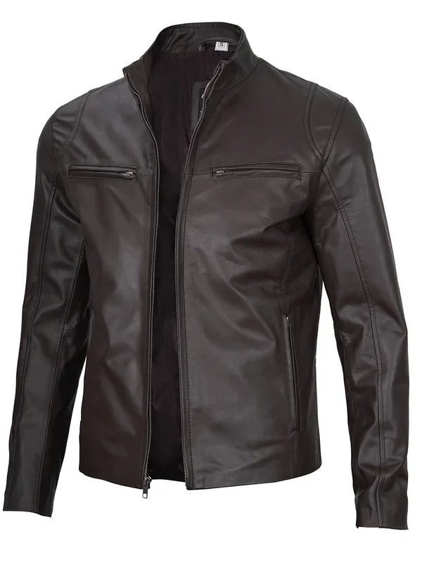 Men's Rich Dark Brown Cafe Racer Real Leather Jacket