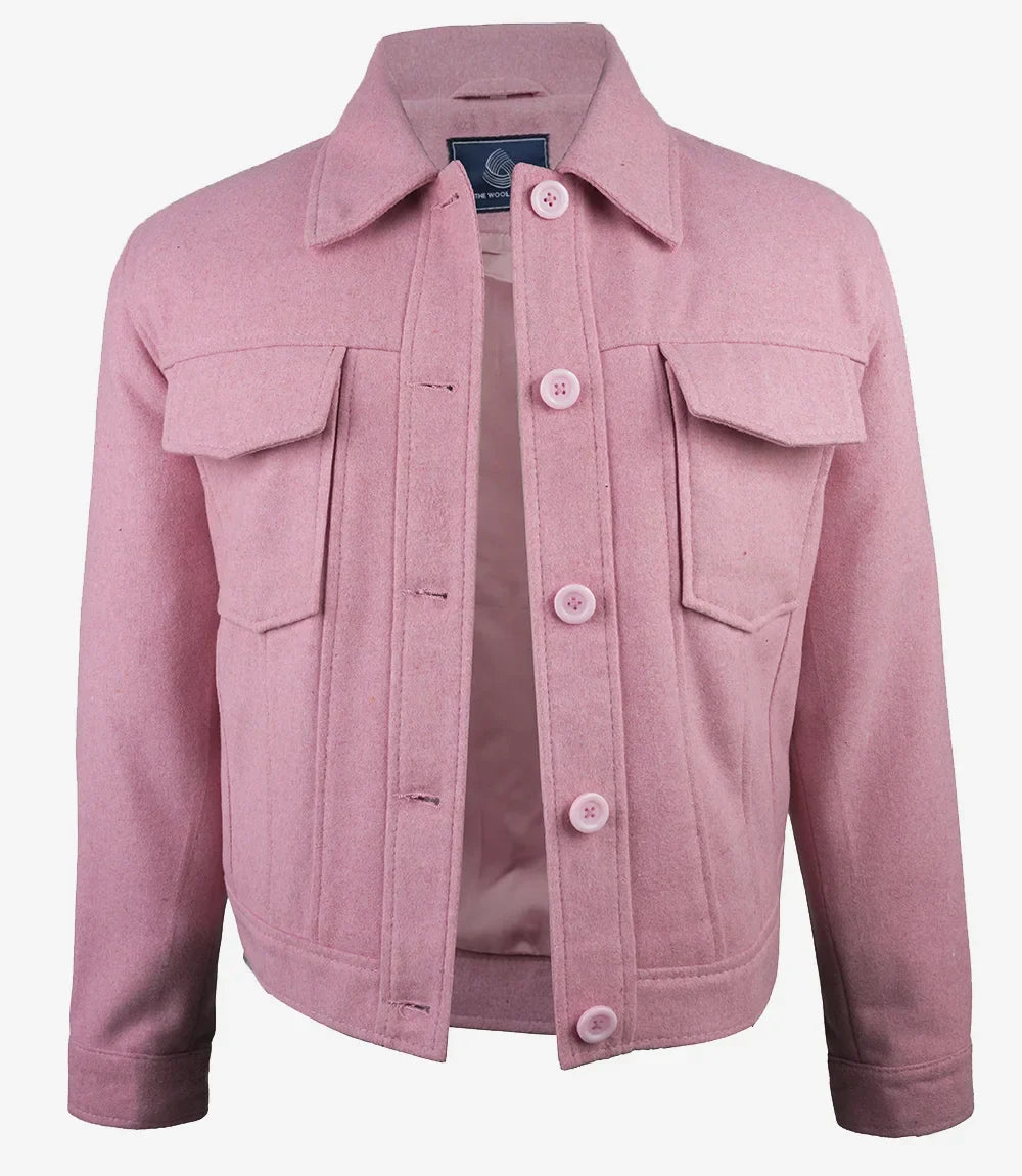 Women’s Classic Pink Wool Button-Up Jacket - Trucker Style