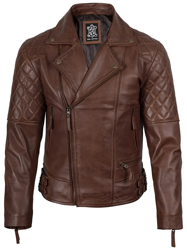 Frisco Mens Dark Brown Leather Biker Style Jacket