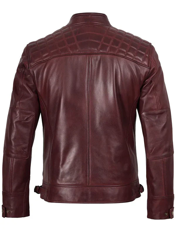 Johnson Burgundy Quilted Biker Style Leather Jacket