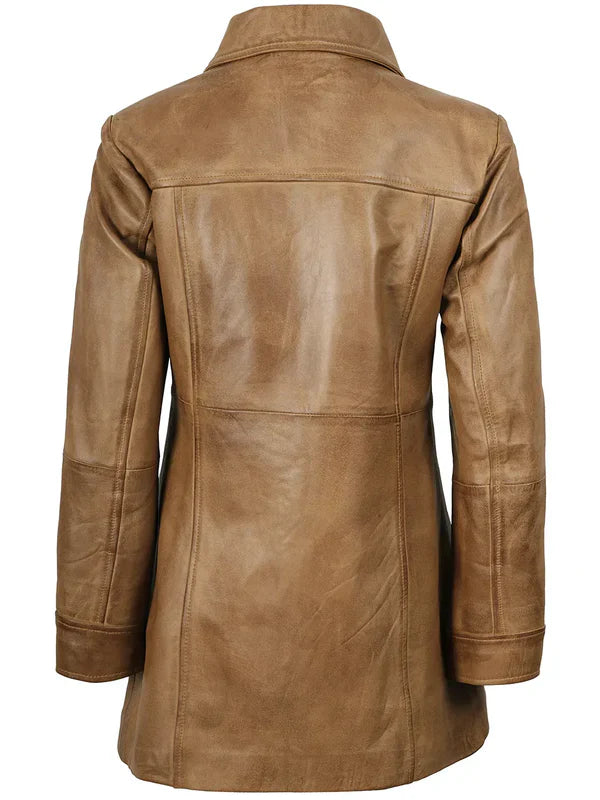 Kandis Womens Camel Brown Real Leather Car Coat