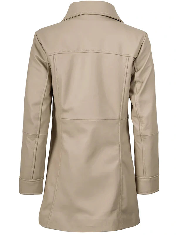 Kandis Women’s Premium Beige Real Leather Car Coat