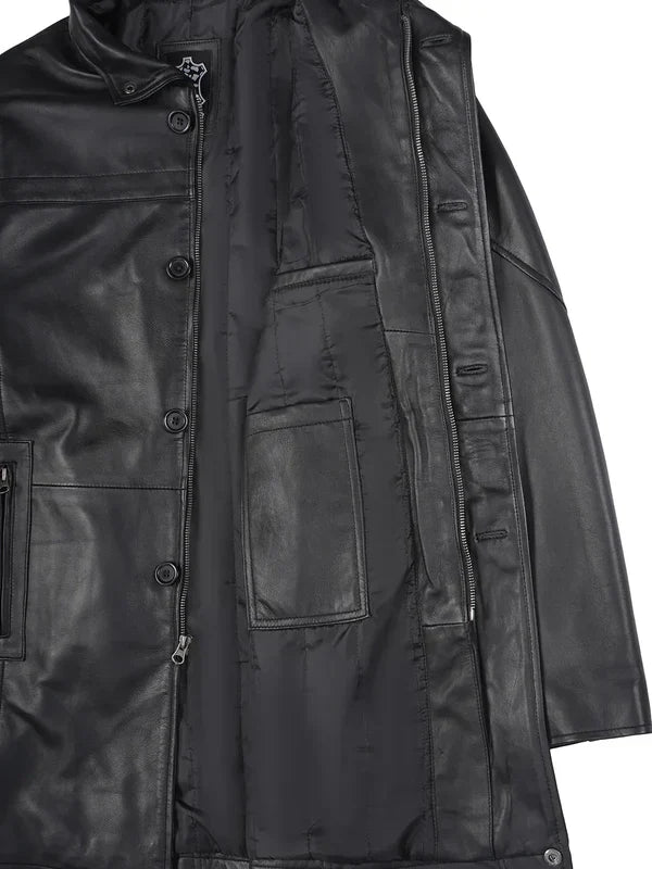 Bristol Men's Black Premium Leather Car Coat