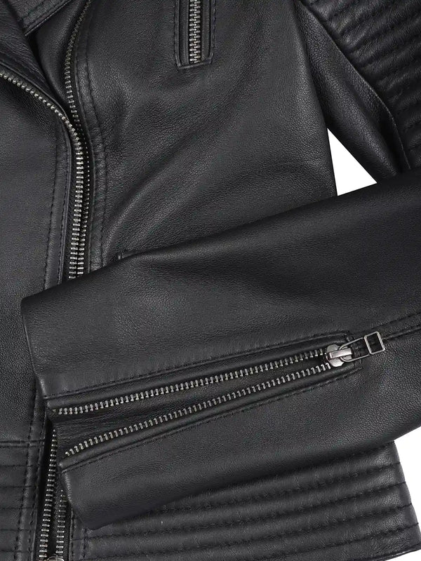 Women's Black Real Leather Biker Style Jacket