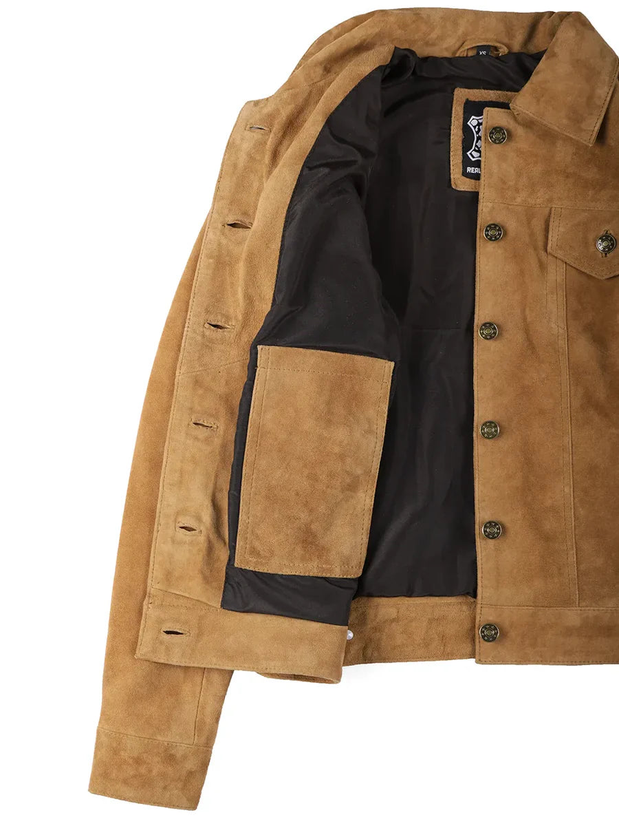 Women's Light Brown Shade Suede Trucker Jacket