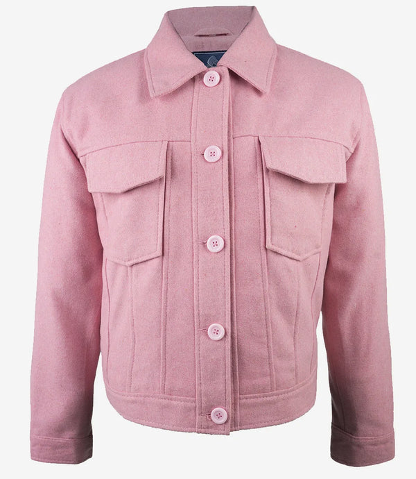 Women’s Classic Pink Wool Button-Up Jacket - Trucker Style