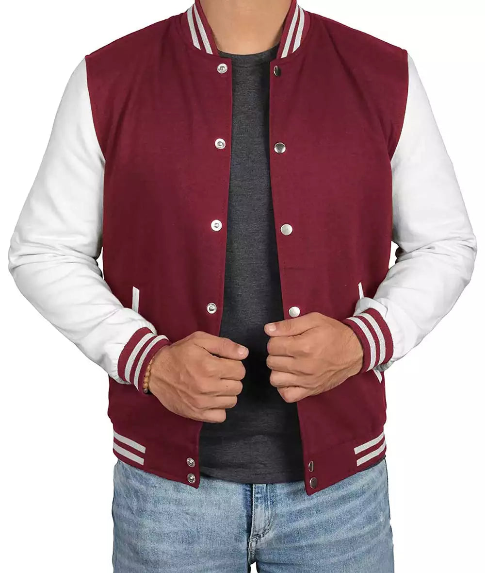 Mens Maroon with White Sleeves - Baseball Style
