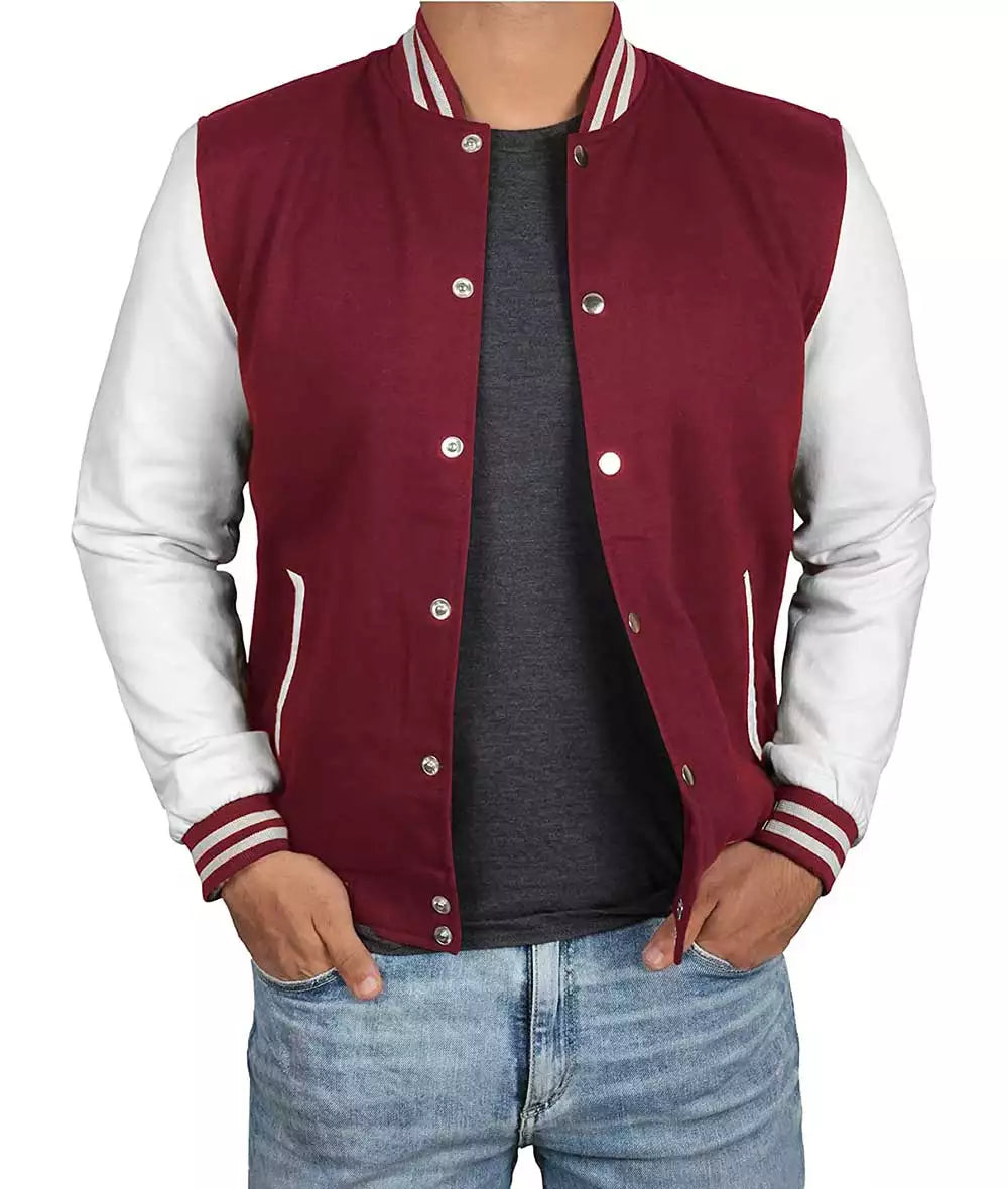 Mens Maroon with White Sleeves - Baseball Style