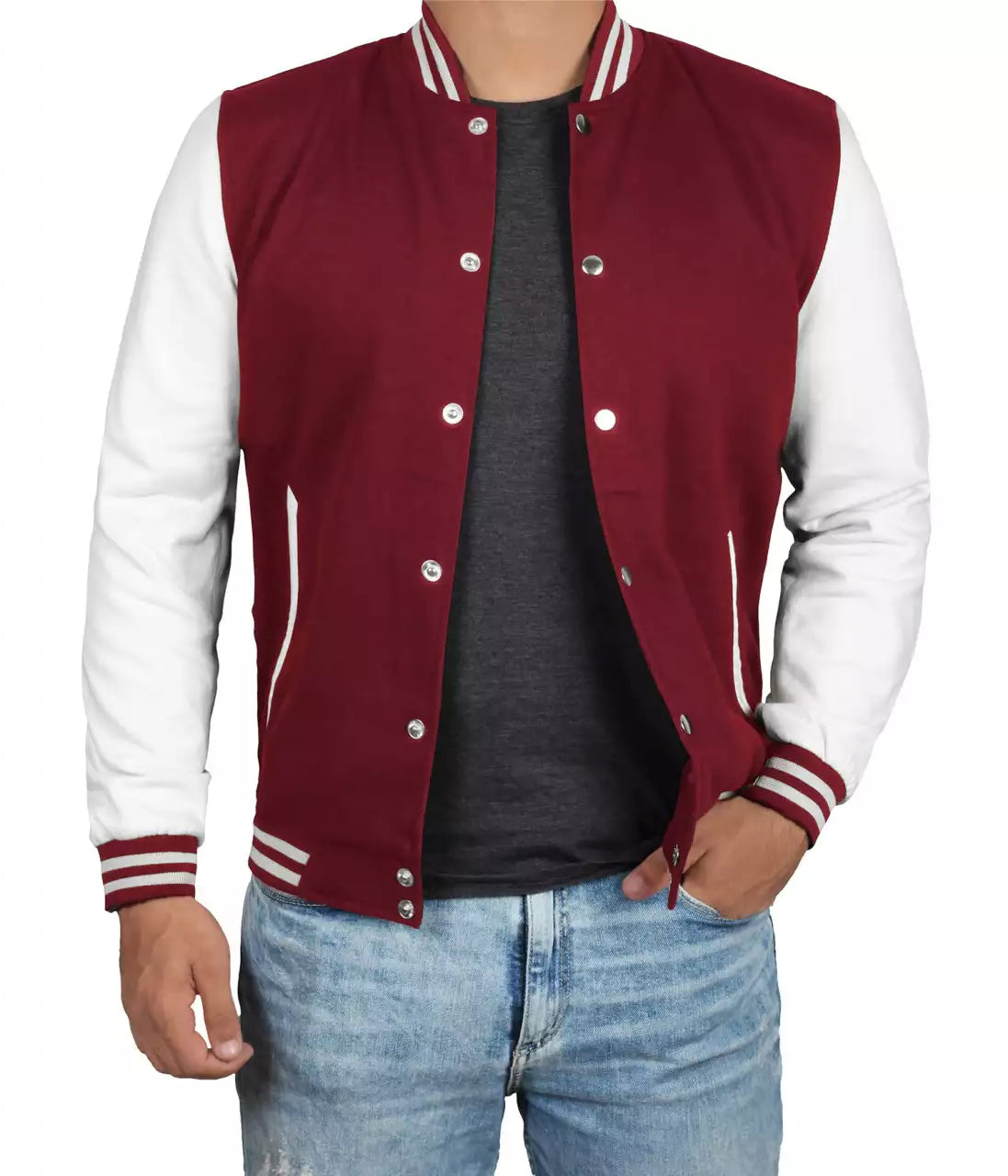 Mens Maroon with White Sleeves - Baseball Style