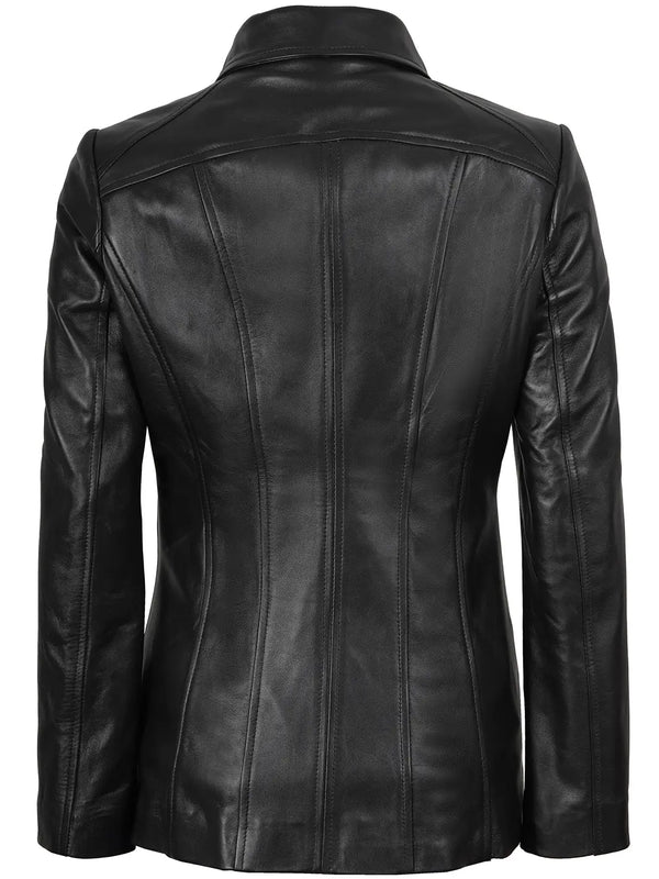 Marsha Women’s Premium Genuine Leather Black Car Coat