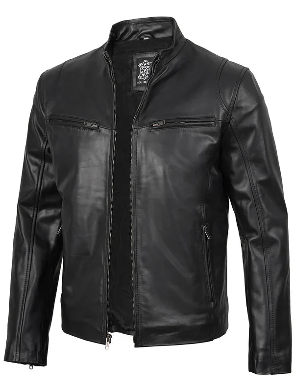 Clinton Men's Black Cafe Racer Leather Jacket
